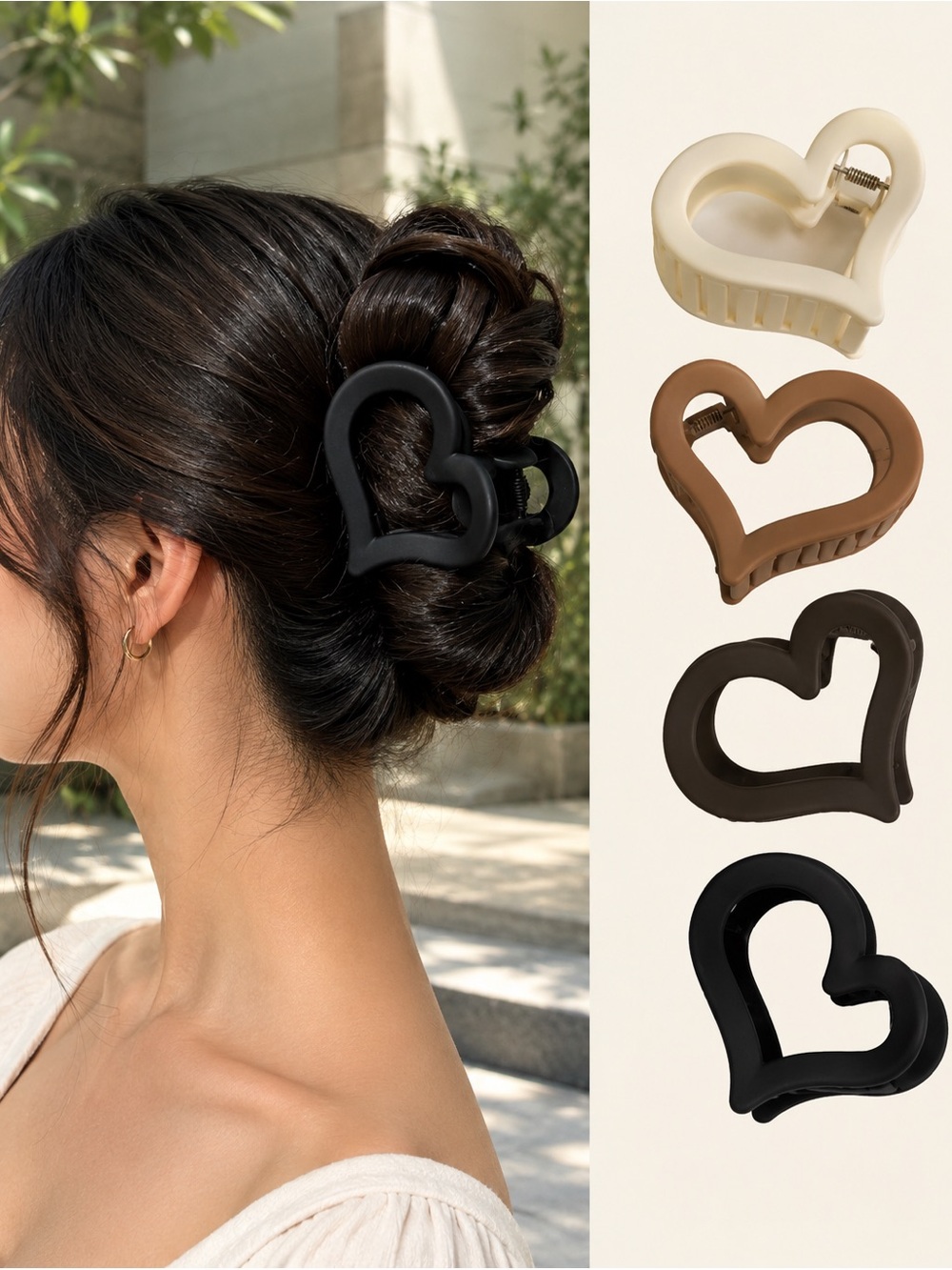 Heart Hair Claw Clip Neutral Minimalist Aesthetic 4 Pcs. Coquette